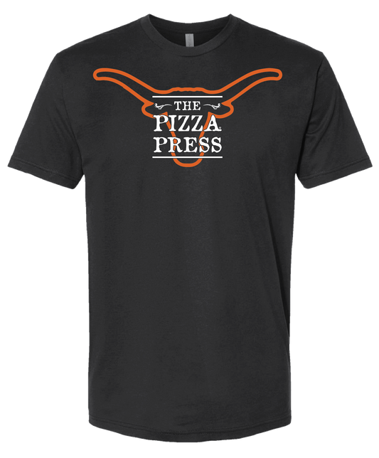 Pizza Press Texas Tee (Black Tee/Orange Longhorn)