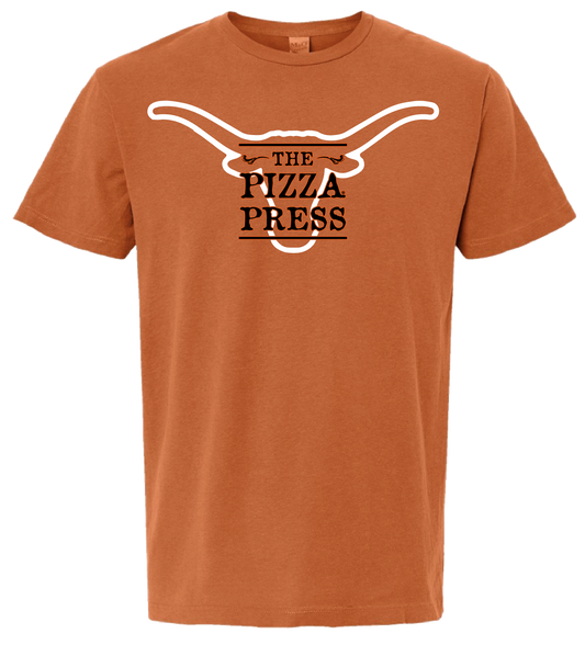 Pizza Press - Texas Tee (Orange Tee/White Longhorn)